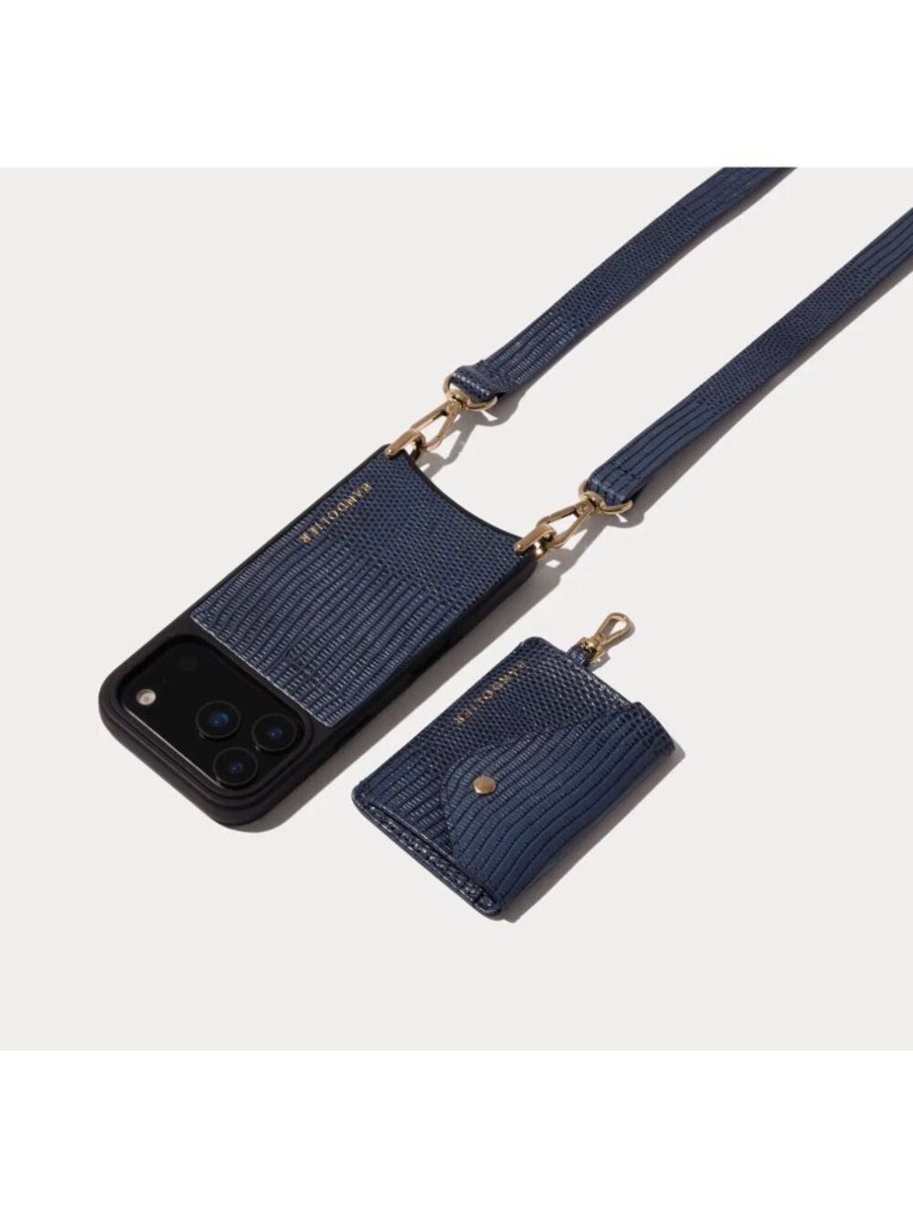 Bandolier Remi Magnet Wallet Crossbody Phone Case Indigo Gold iPhone 17 Pro